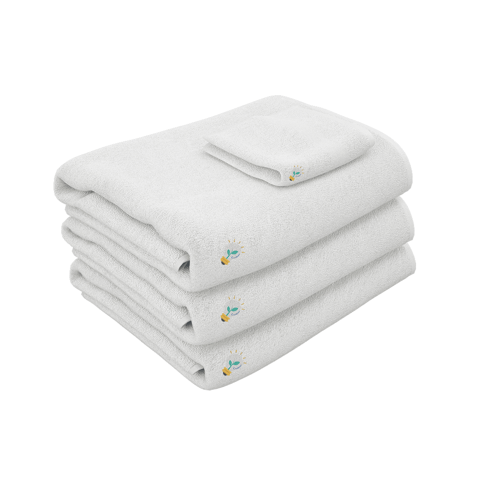 serviettes salle de bain logo créateine blanc